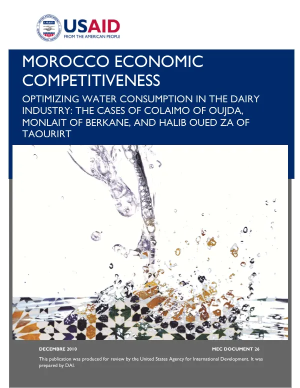 Morocco Economic Competitiveness: optimizing water consumption in the dairy industry: the cases of Colaimo of Oujda, Monlait of Berkane, and Halib Oued Za of Taourirt