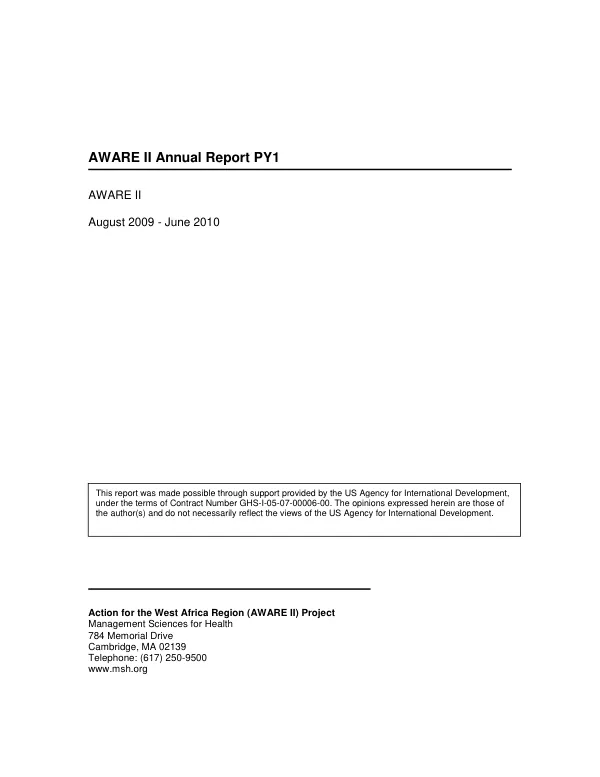 AWARE II Annual Report PY1: August 2009 - June 2010