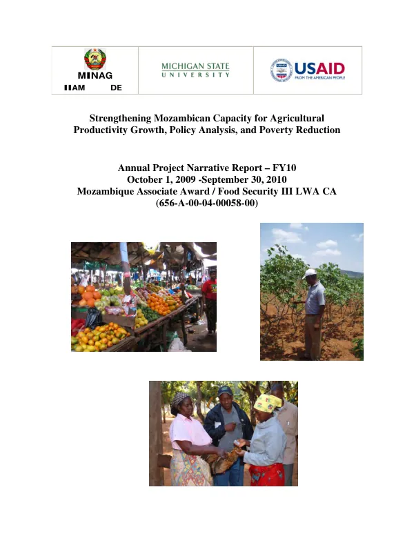 Strengthening Mozambican capacity for agricultural productivity growth, policy analysis, and poverty reduction : annual project narrative report -- FY10, October 1, 2009-September 30, 2010