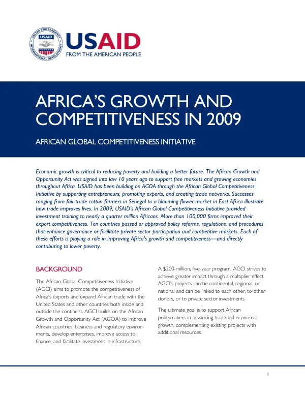Africa"s growth and competitiveness in 2009 : African global competitiveness initiative