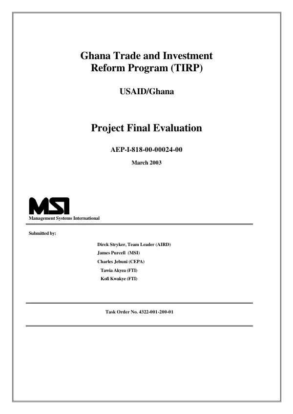 Ghana trade and investment reform program (TIRP) : project final evaluation