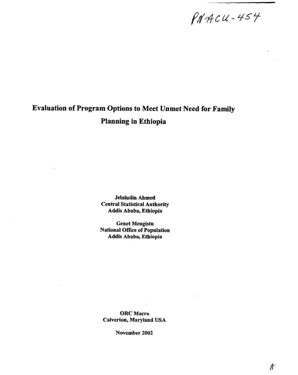 Evaluation of program options to meet unmet need for family planning in Ethiopia