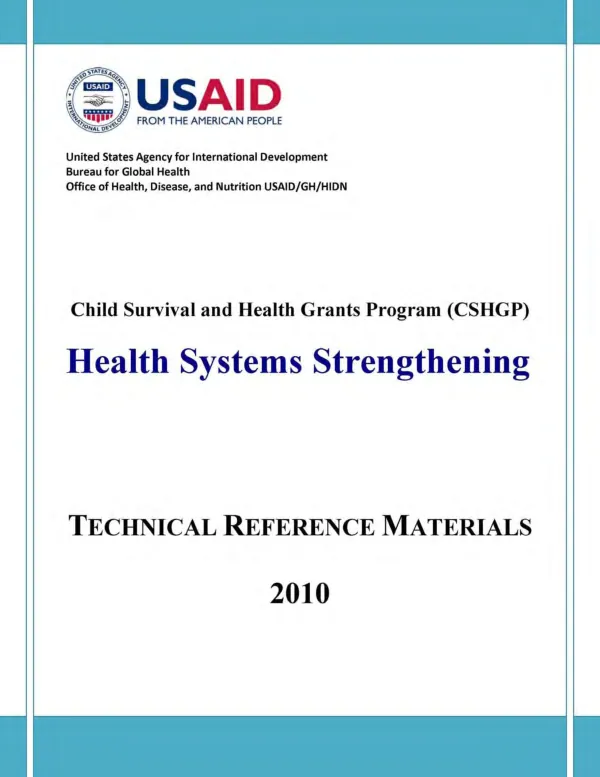 Health systems strengthening : technical reference materials