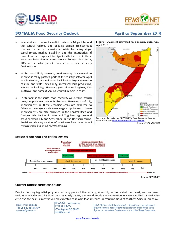 Somalia food security outlook, April to September 2010