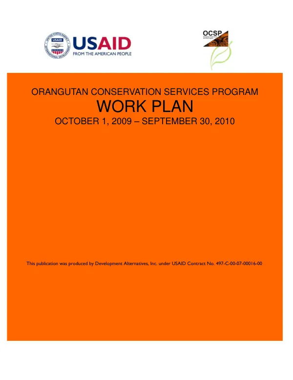 Orangutan conservation services program : work plan - October 1, 2009 - September 30, 2010