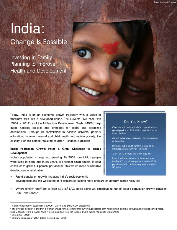 India : change is possible -- investing in family planning to improve heath and development