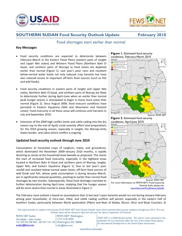 South Sudan food security outlook update, February 2010