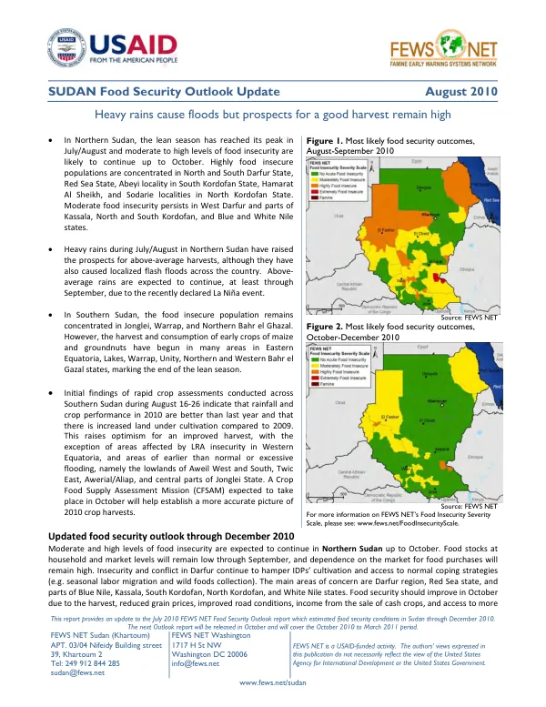 South Sudan food security outlook update, August 2010
