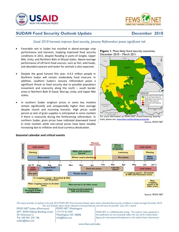 South Sudan food security outlook update, December 2010