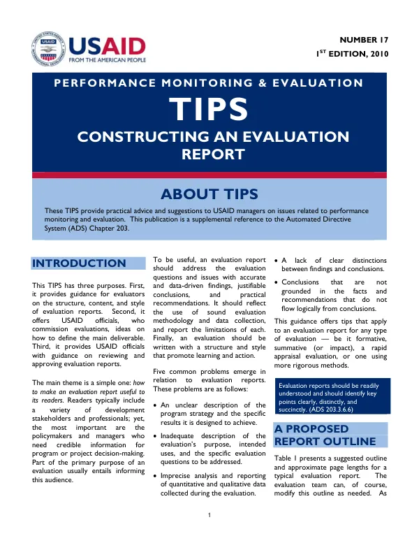 Constructing an evaluation report