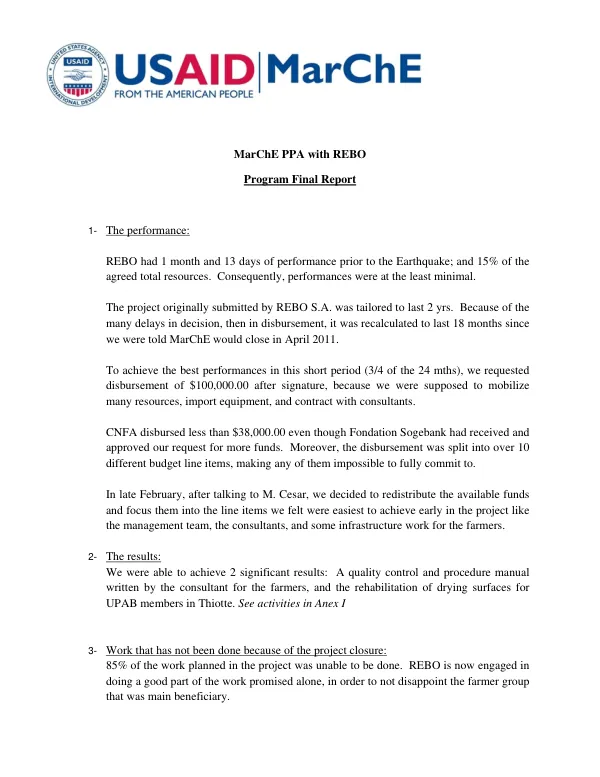 MarChE PPA with REBO : program final report