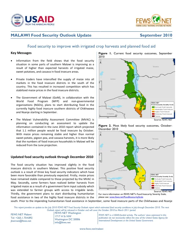 Malawi food security outlook update, September 2010