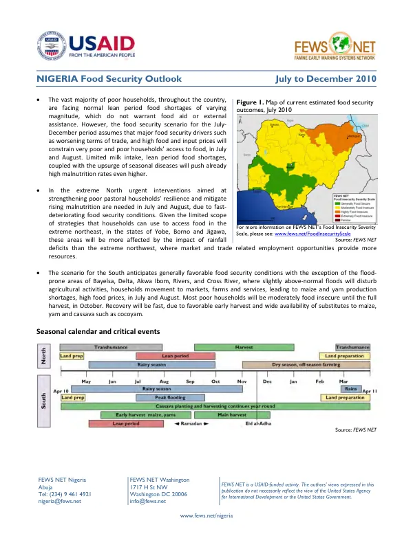 Nigeria food security outlook, July to December 2010