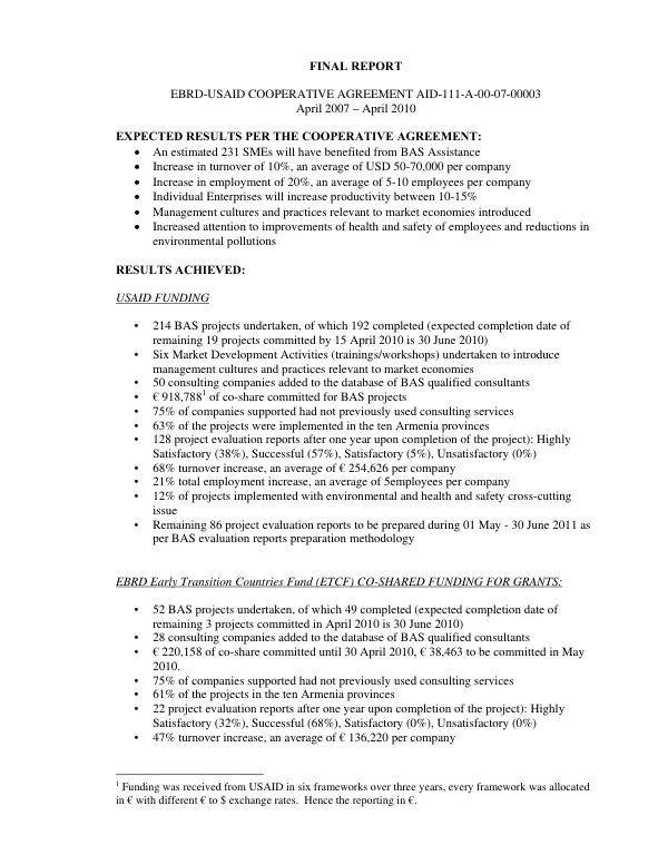 Final report : EBRD-USAID cooperative agreement AID-111-A-00-07-00003 -- April 2007-April 2010