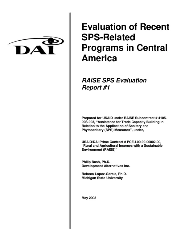 Evaluation of recent SPS [sanitary & phytosanitary]-related programs in Central America