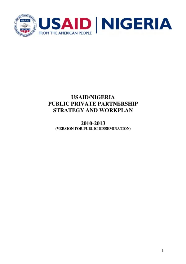 USAID/Nigeria public private partnership strategy and workplan 2010-2013