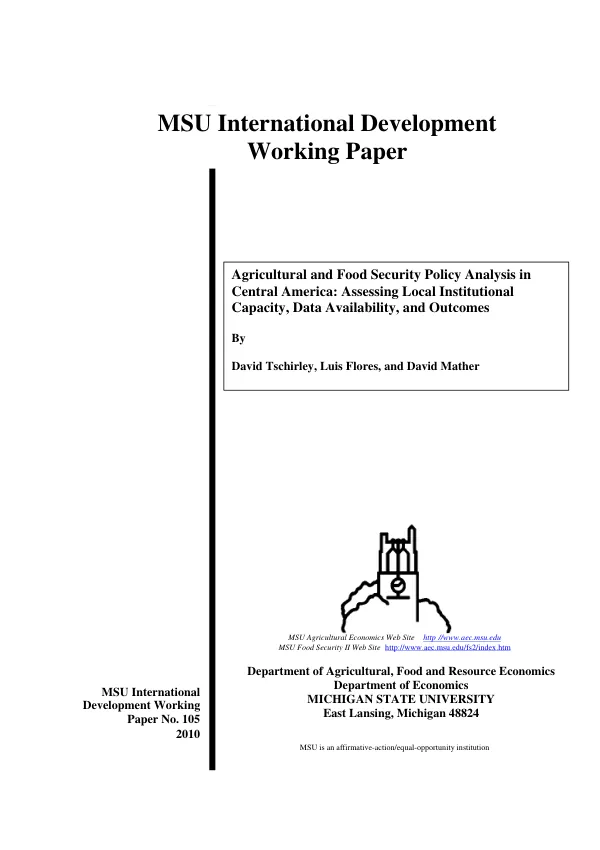 Agricultural and food security policy analysis in Central America : assessing local institutional capacity, data availability, and outcomes