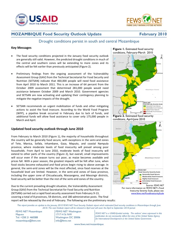 Mozambique food security outlook update, February 2010