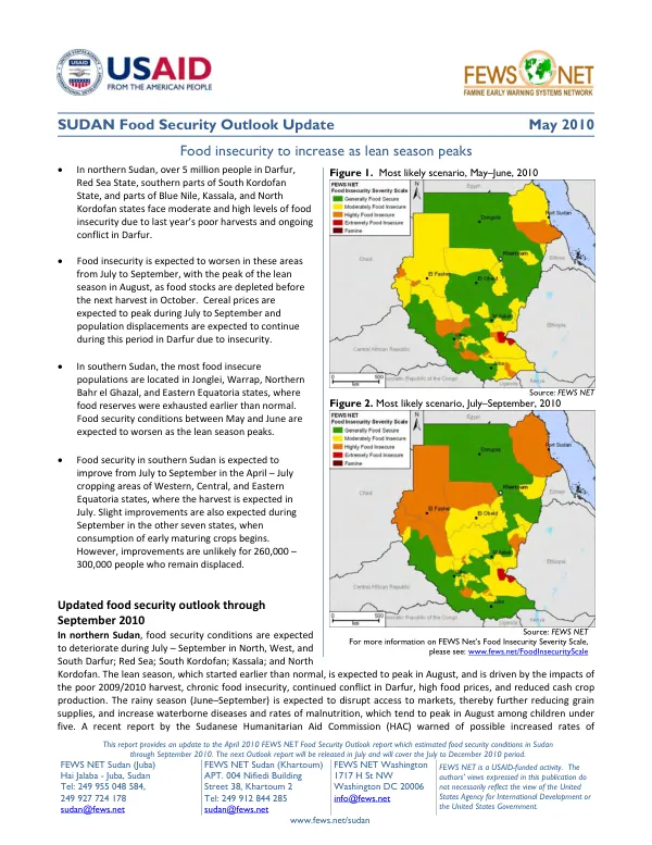 Sudan food security outlook update, May 2010