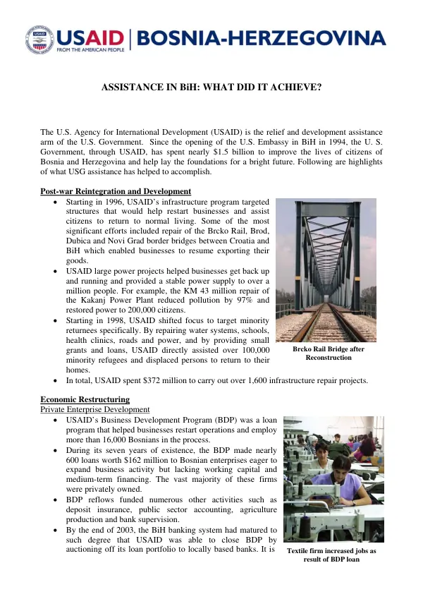 Assistance in BiH : what did it achieve?