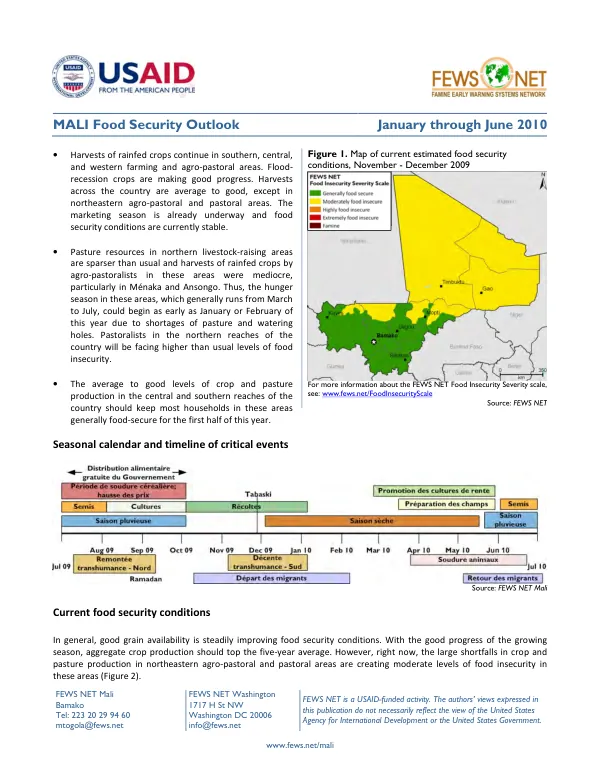 Mali food security outlook, January through March 2010