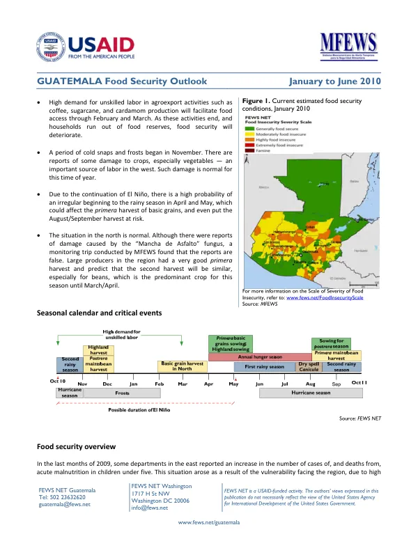 Guatemala food security outlook, January to June 2010