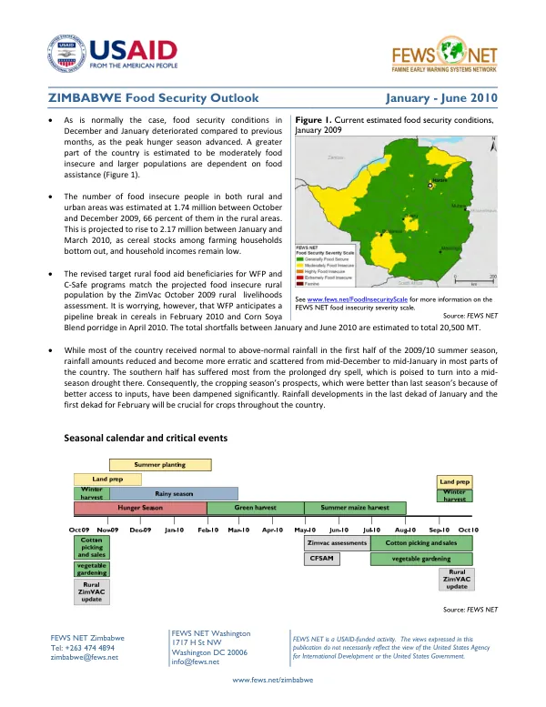 Zimbabwe food security outlook, January-June 2010