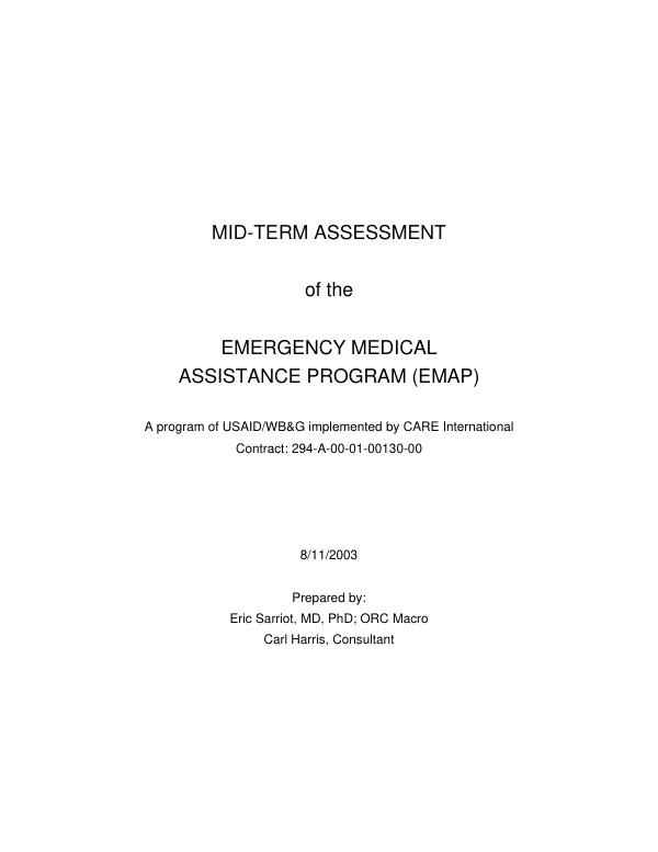 Mid-term assessment of the emergency medical assistance program (EMAP)