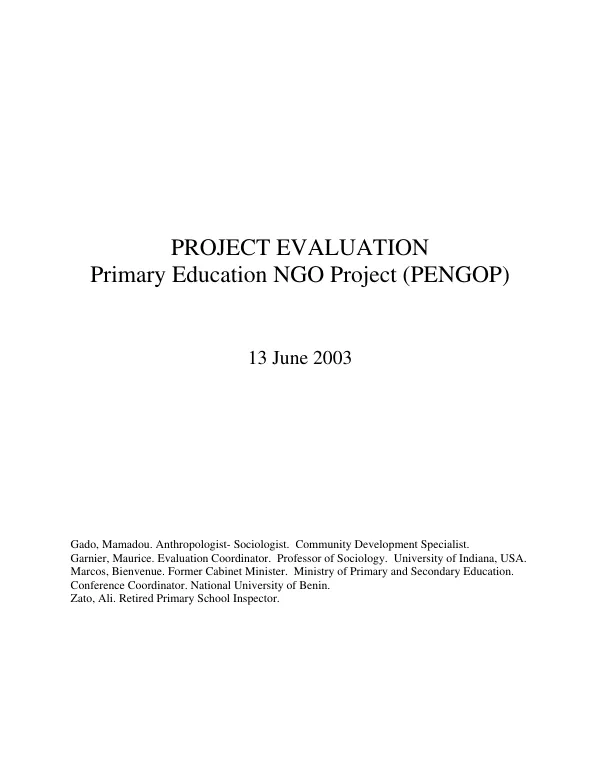 Project evaluation : primary education NGO project (PENGOP)