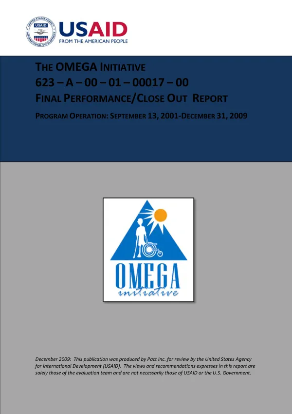 The OMEGA initiative, 623-A-00-01-00018-00 : final performance/close out report