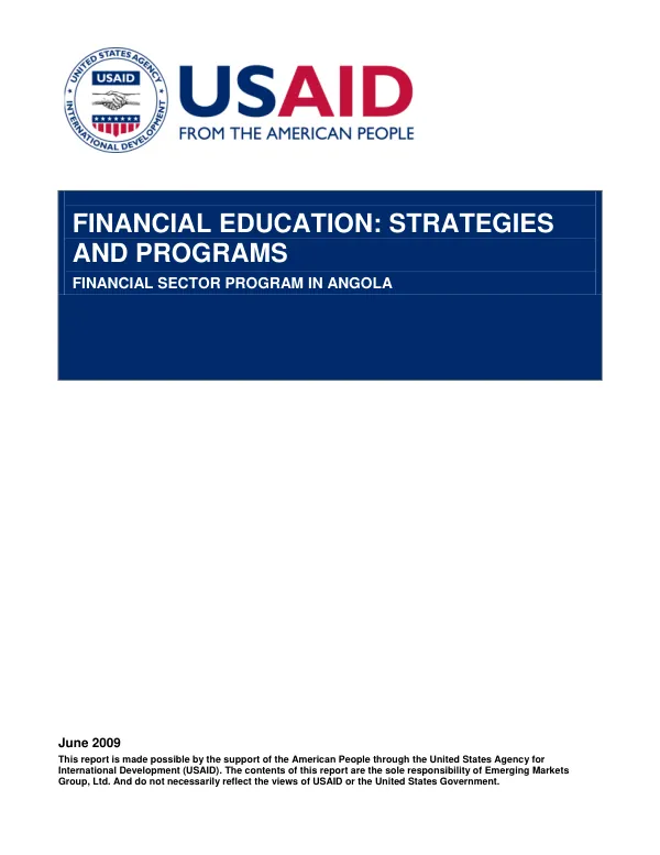 Financial education : strategies and programs -- financial sector program in Angola