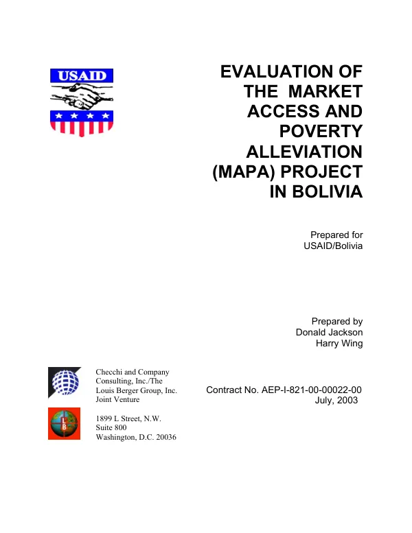 Evaluation of the market access and poverty alleviation (MAPA) project in Bolivia