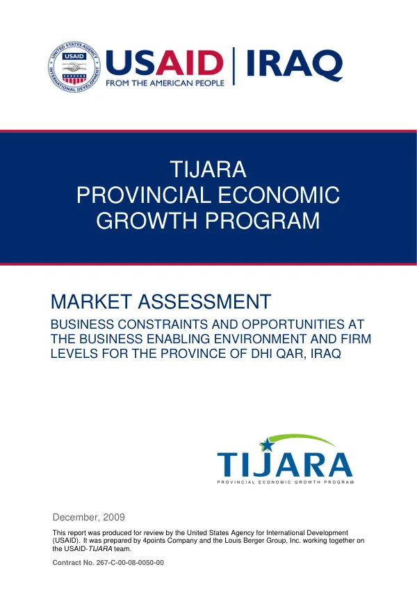 Market assessment : business constraints and opportunities at the business enabling environment and firm levels for the Province of DHI Qar, Iraq