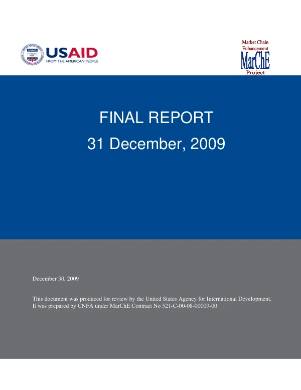 Market chain enhancement project (MarChE) : final report, 31 December 2009