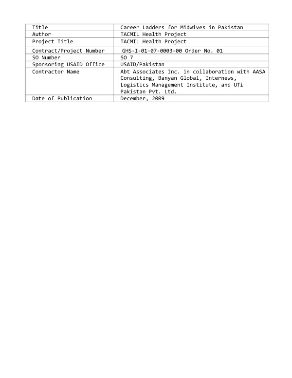 Career ladders for midwives in Pakistan