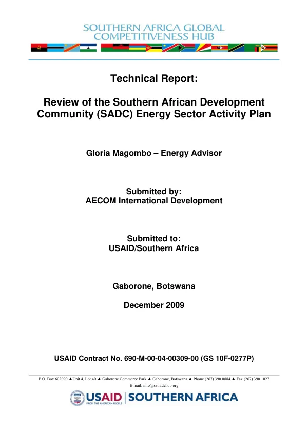 Technical report : review of the Southern African Development Community (SADC) energy sector activity plan