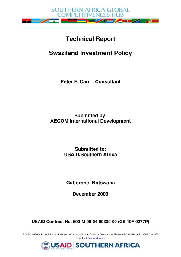 Technical report : Swaziland investment policy