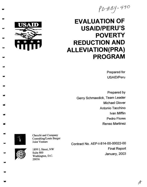 Evaluation of USAID/Peru's poverty reduction and alleviation (PRA) program : final report