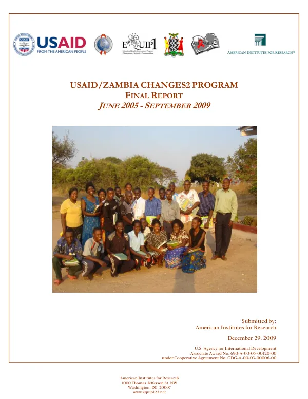 USAID/Zambia CHANGES2 program : final report, June 2005-September 2009