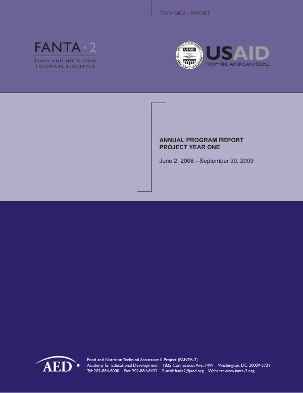 FANTA-2 annual program report : project year one, June 2, 2008-September 30, 2009