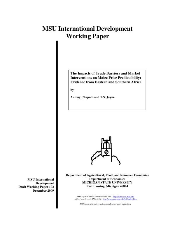 The impact of trade barriers and market interventions on maize price unpredictability : evidence from eastern and southern Africa