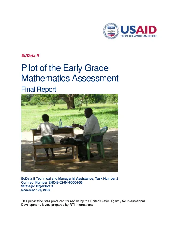 Pilot of the early grade mathematics assessment : final report