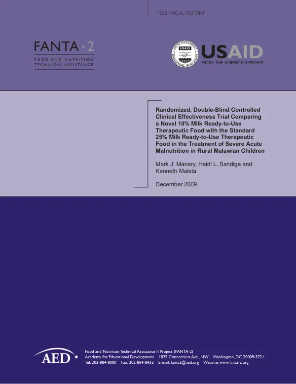Randomized, double-blind controlled clinical effectiveness trial comparing a novel 10% milk ready-to-use therapeutic food with the standard 25% milk ready-to-use therapeutic food in the treatment of severe acute malnutrition in rural Malawian children