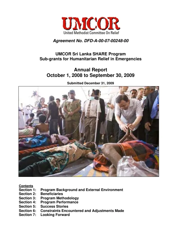 United Methodist Committee on Relief (UMCOR) Sri Lanka sub-grants for humanitarian relief in emergencies (SHARE) program : -- annual report, October 1, 2008 to September 30, 2009