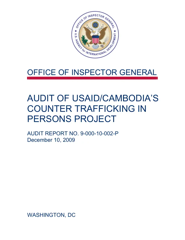 Audit of USAID/Cambodia"s counter tafficking in persons project