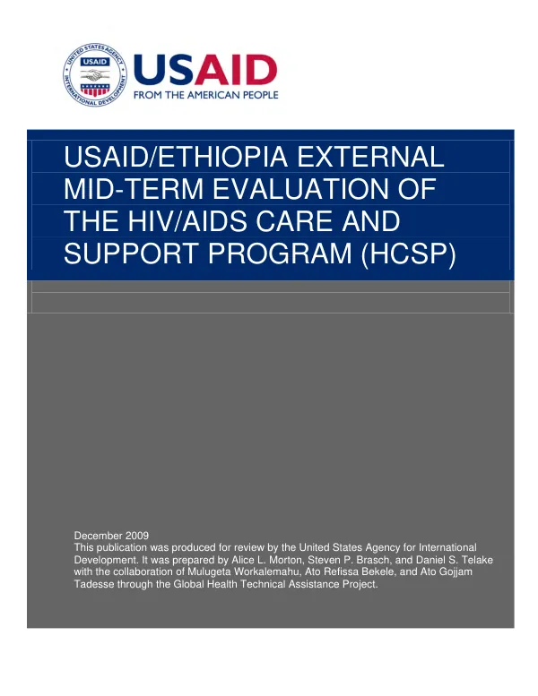 USAID/Ethiopia external mid-term evaluation of the HIV/AIDS care and support program (HCSP)