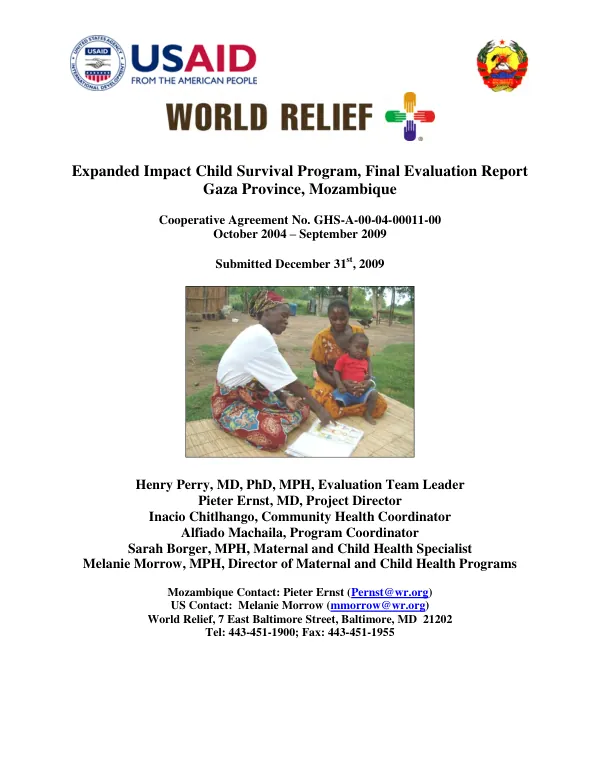 Expanded impact child survival program, final evaluation report, Gaza Province, Mozambique