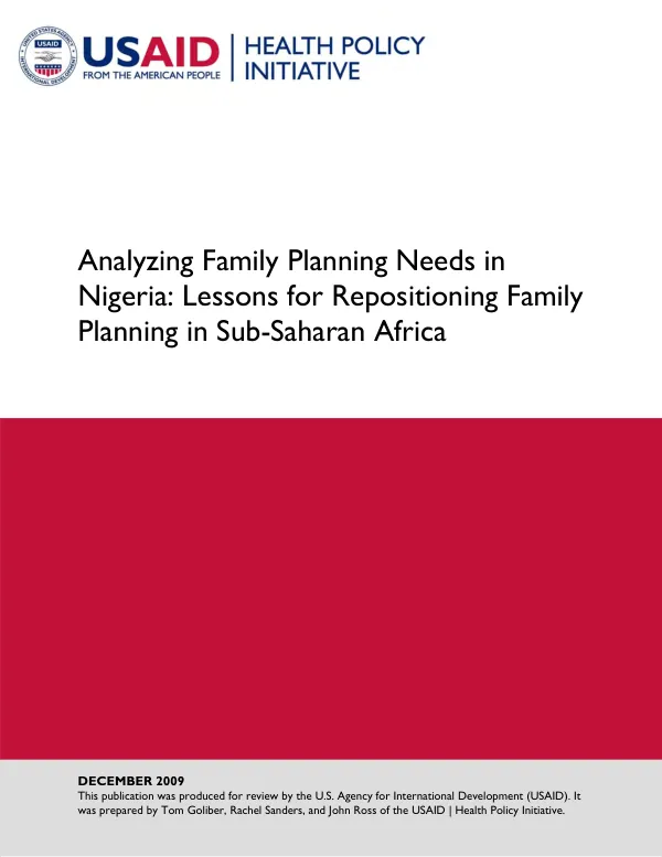 Analyzing family planning needs in Nigeria : lessons for repositioning family planning in sub-saharan Africa