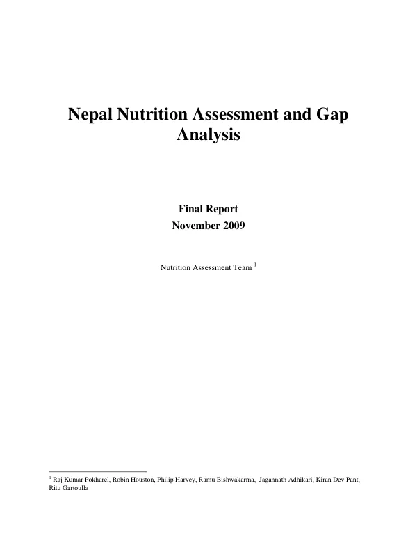 Nepal nutrition assessment and gap analysis