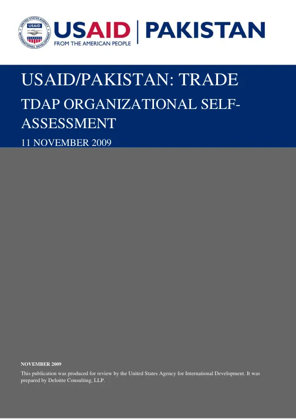 USAID/Pakistan : Trade Development Authority of Pakistan (TDAP) organizational self-assessmet